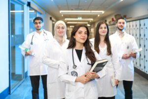 Medical professionals inside a cadaver lab